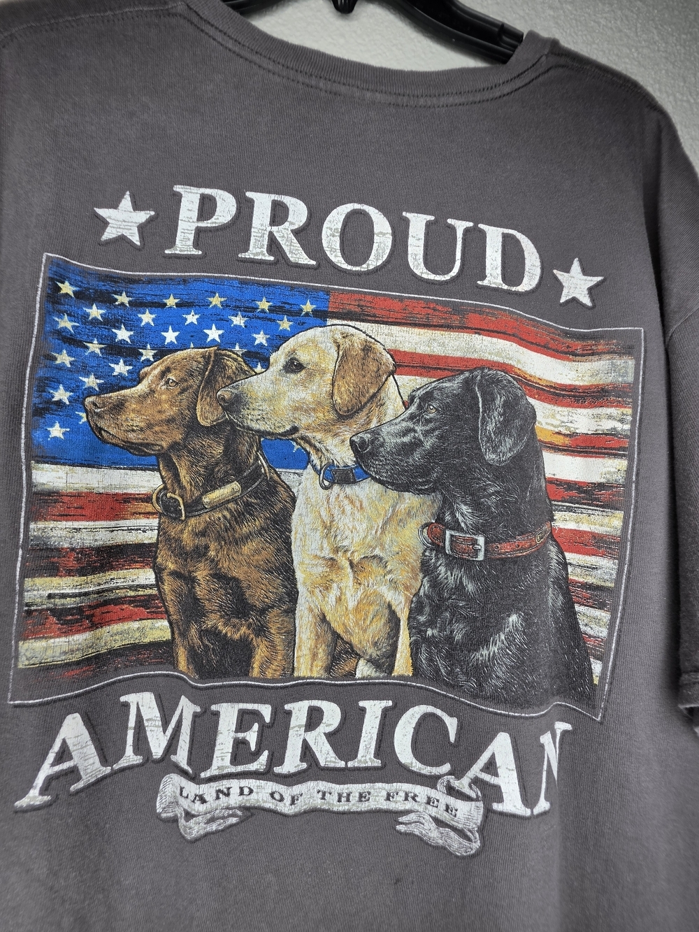 Delta Pro Weight Mens 2XL Gray USA Flag Labrador Dog Graphic Tee Vintage